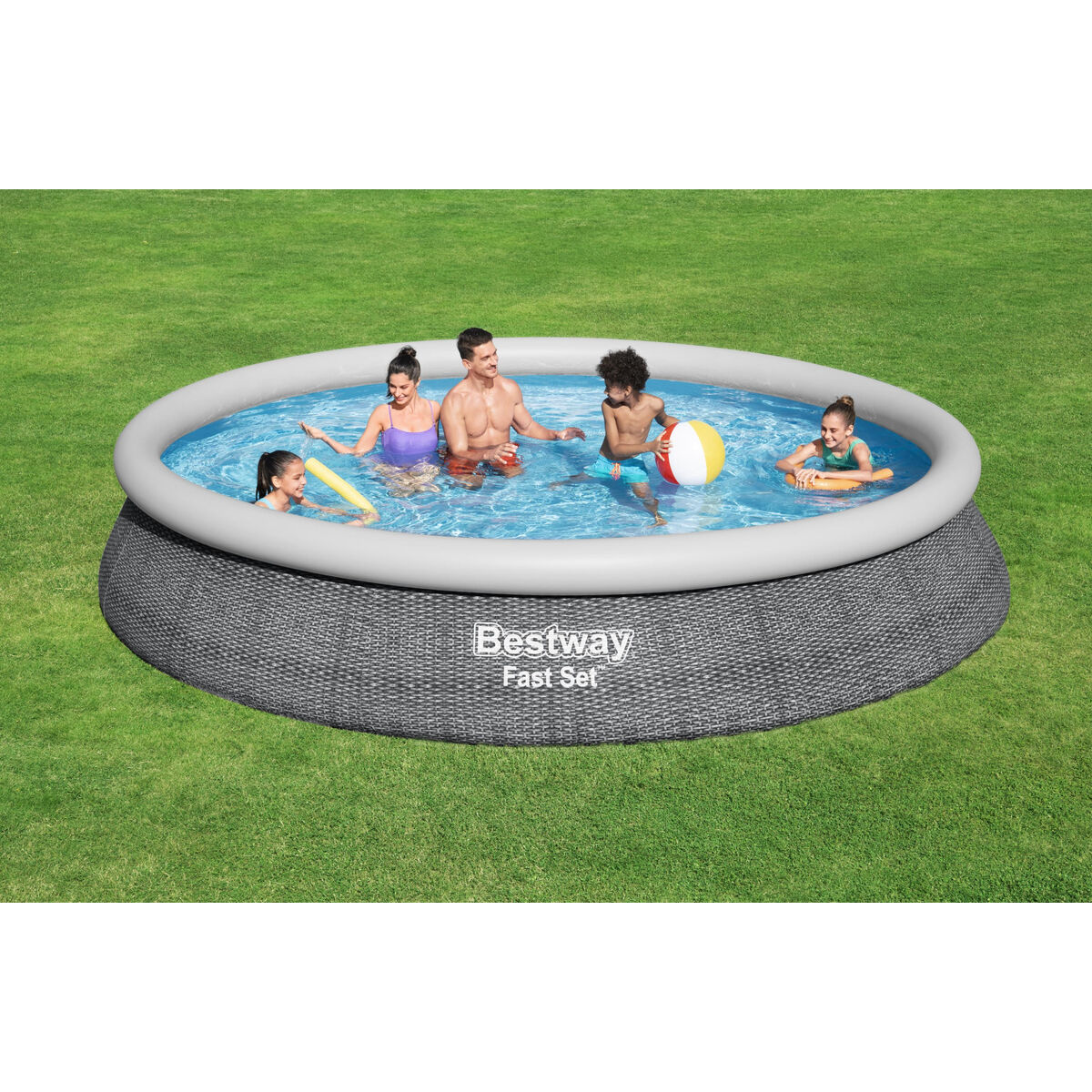 Bestway Uppblåsbar pool för vuxna Rattanring med renare 475x84 cm Trädgård 57313 - 2