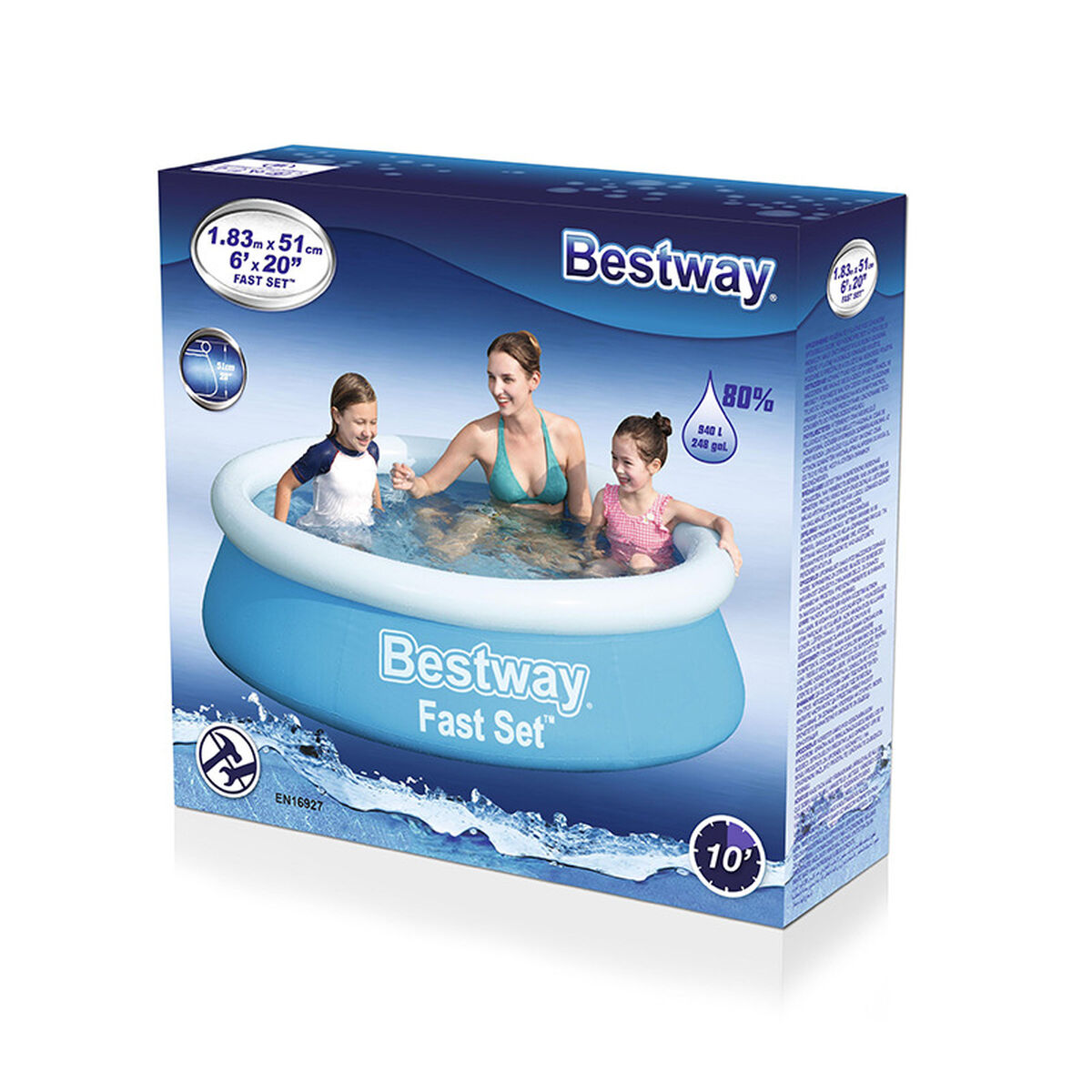 Bestway Uppblåsbar Pool Vuxen Ring 183x51 cm Trädgård 57392 - 2