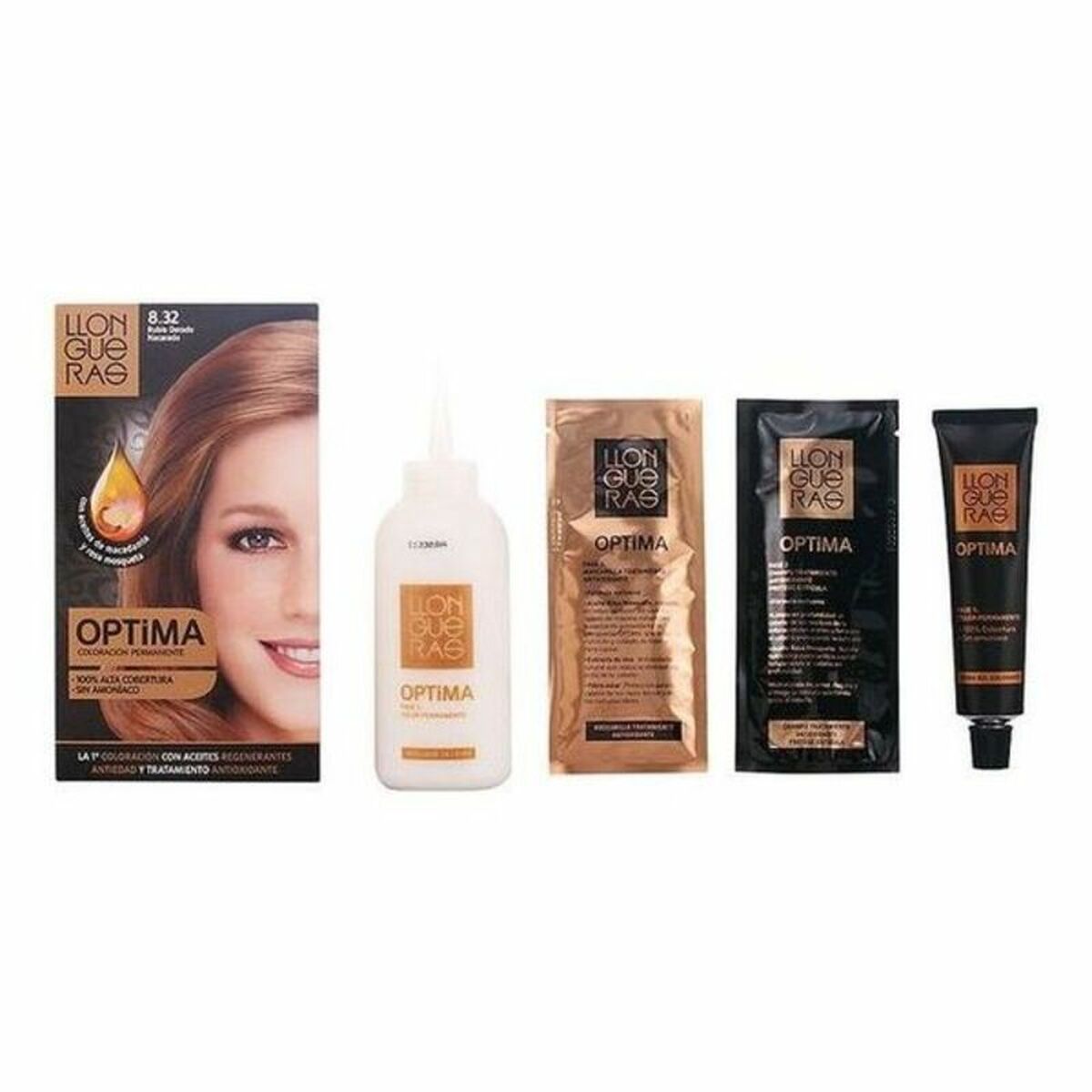 Färg utan ammoniak Llongueras Optima Nº 8.32-Light Blond Natural (1 antal)