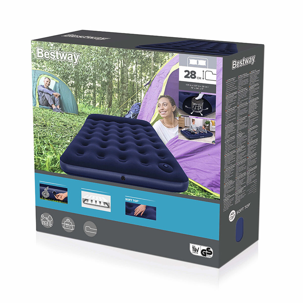 Bestway Dubbelsäng med Fotpump 191x137x28 cm Uppblåsbar och Camping 67225 - 2