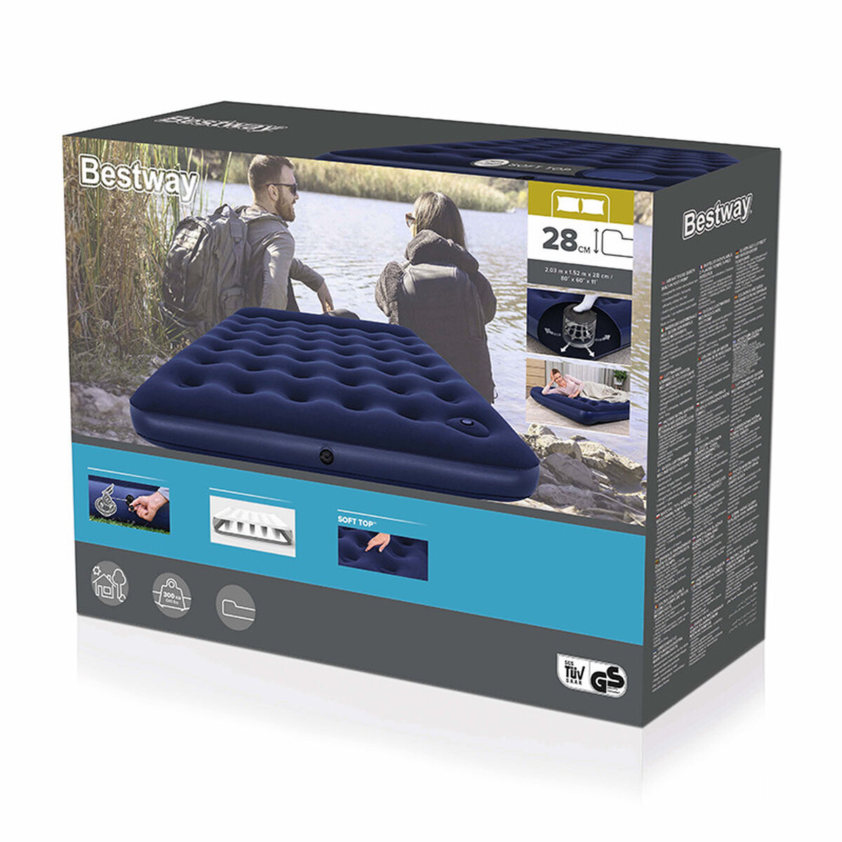 Bestway Dubbilsäng med Fotpumpas 203x152x28 cm Uppblåsbar och Camping 67226 - 2