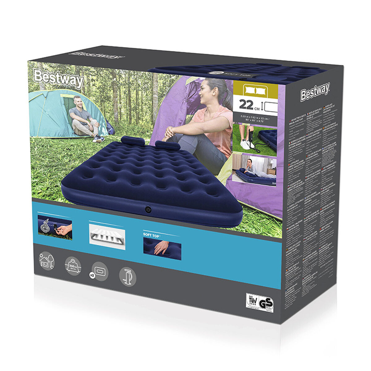 Bestway Dubbel Madrass med Pump och Kuddar 203x152x22 cm Uppblåsbar och Camping 67374 - 2