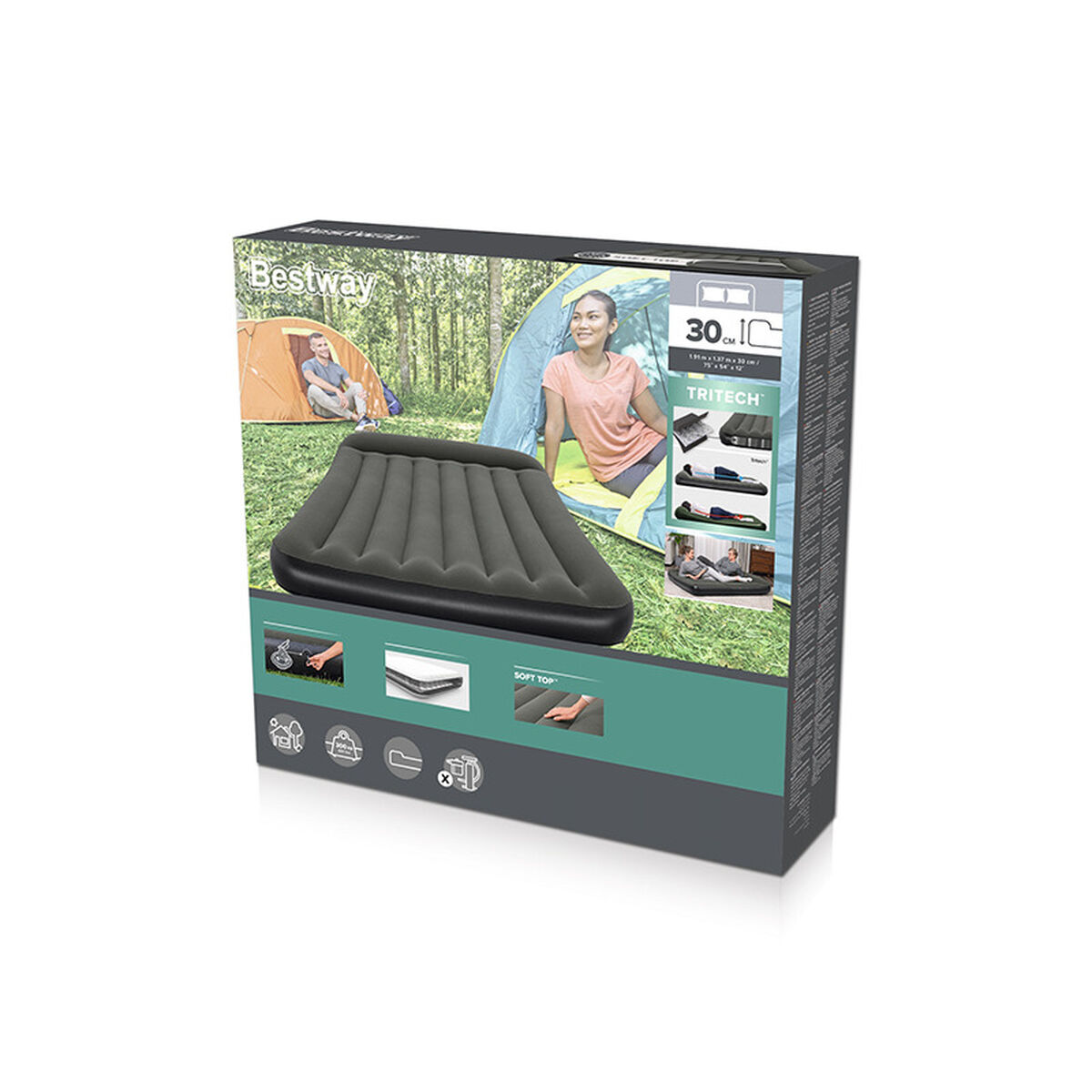 Bestway Enkel Luftmadrass 191x137x30 cm Uppblåsbar och Camping 67681 - 2