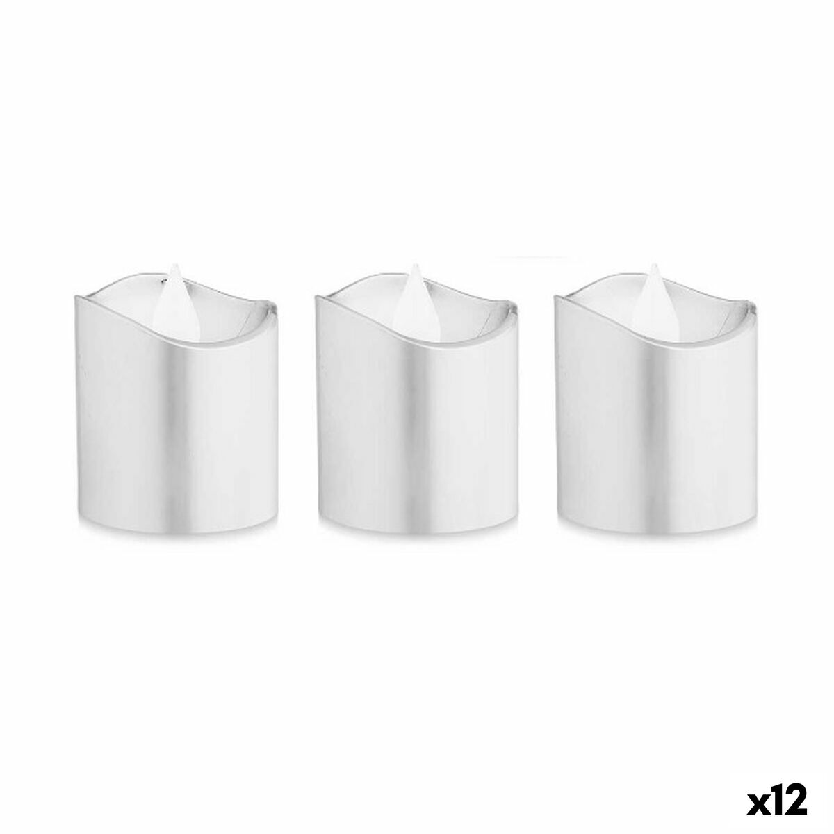 Set med levande ljus Gift Decor Silvrig Silver 18 x 14 x 4 cm 3,7 x 3,7 x 5 cm LED (12 antal)