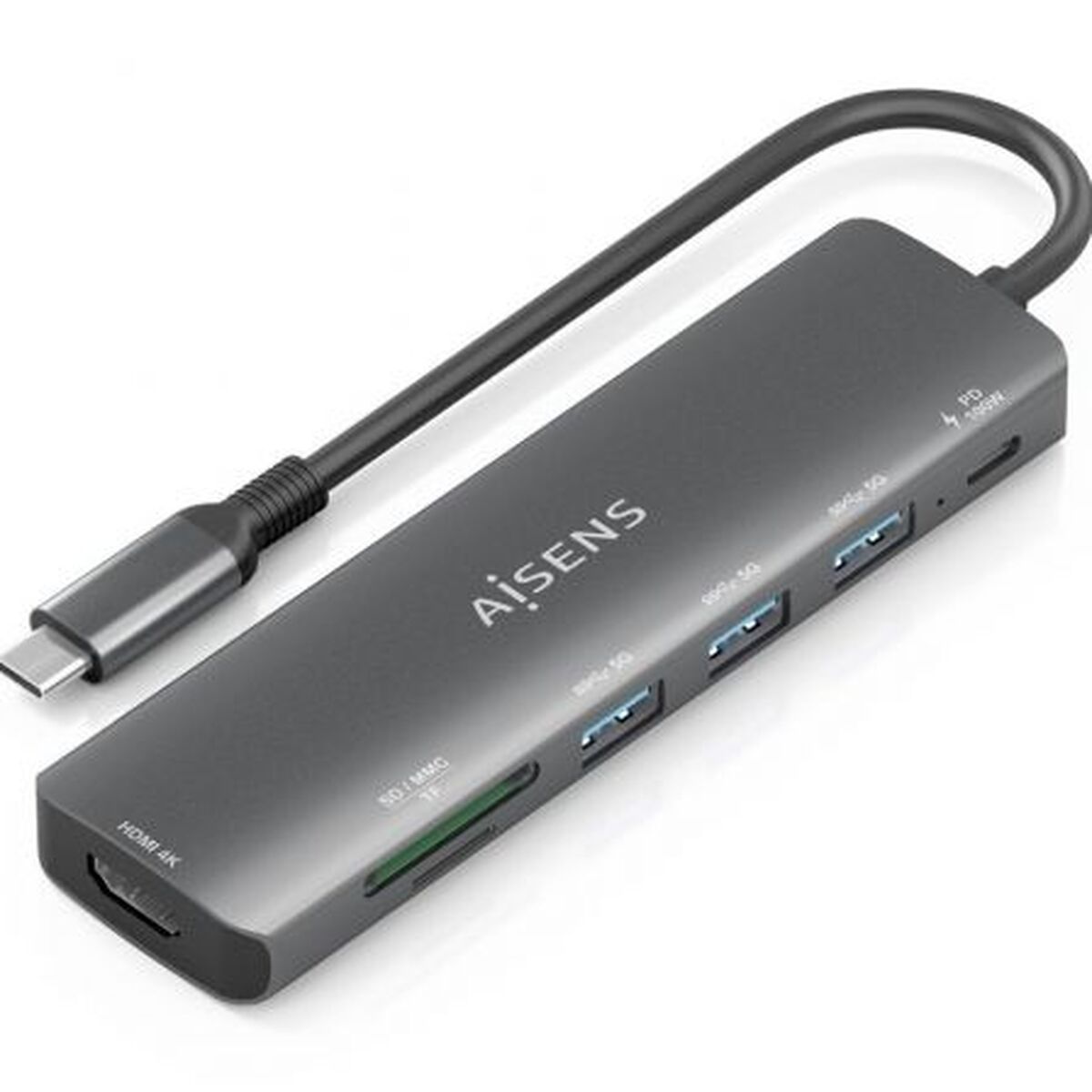 USB-HUB Aisens 7 EN 1 Grå 100 W