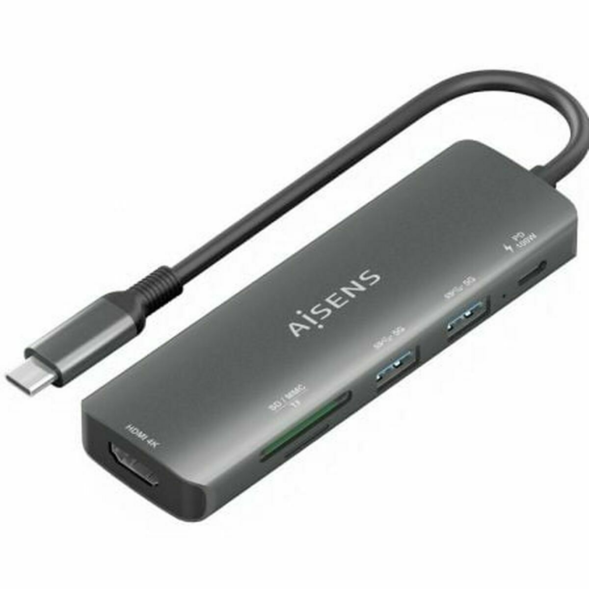 USB-HUB Aisens USB-C DOCK 6 EN 1 GRIS Grå 100 W
