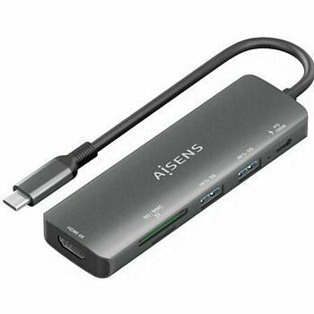 USB-HUB Aisens USB-C DOCK 6 EN 1 GRIS Grå 100 W