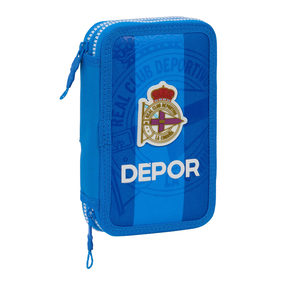 Dubbelt pennfodral R. C. Deportivo de La Coruña Blå 12.5 x 19.5 x 4 cm (28 Delar)