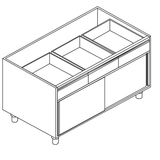 Skåp med 3 lådor, med skjutdörr, 1350x780 mm