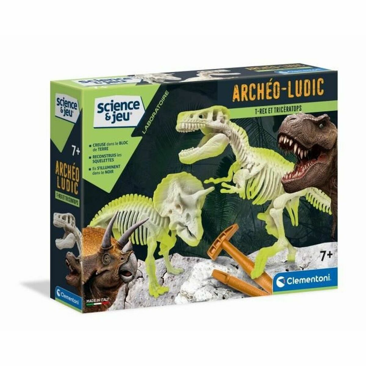 Dinosaurie Clementoni Archéo Ludic - T-Rex & Triceratops Phosphorescent