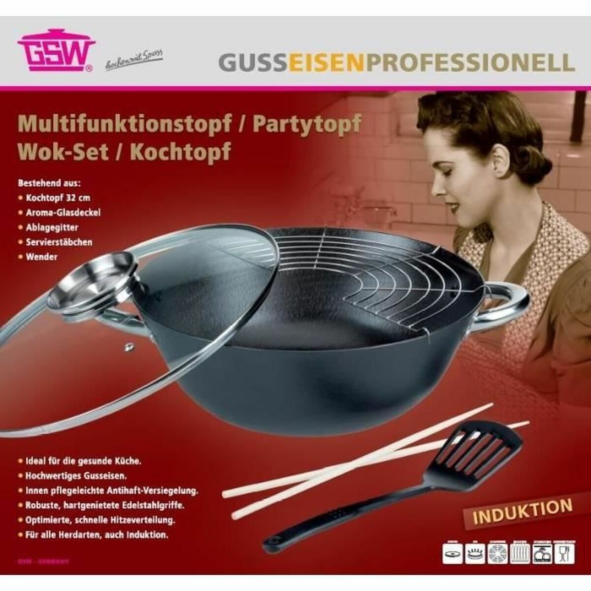 Wokpanna GSW Stål Härdat stål Ø 32 cm 4 Delar - 2