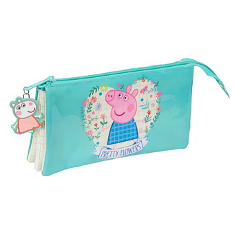 Tredubbel Carry-all Peppa Pig Pretty flowers Gul Mint 22 x 12 x 3 cm