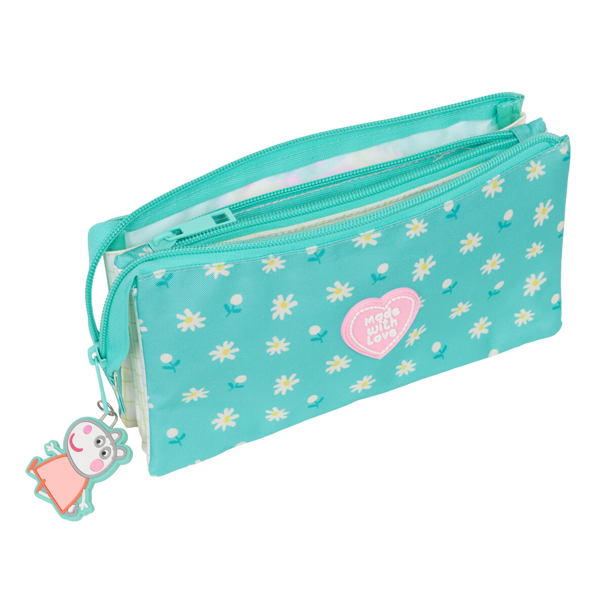 Tredubbel Carry-all Peppa Pig Pretty flowers Gul Mint 22 x 12 x 3 cm - 3