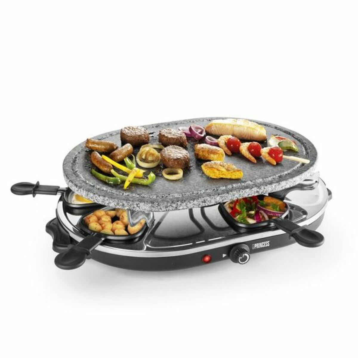 Raclette Princess 8 Oval Stone Grill Party Svart Grå