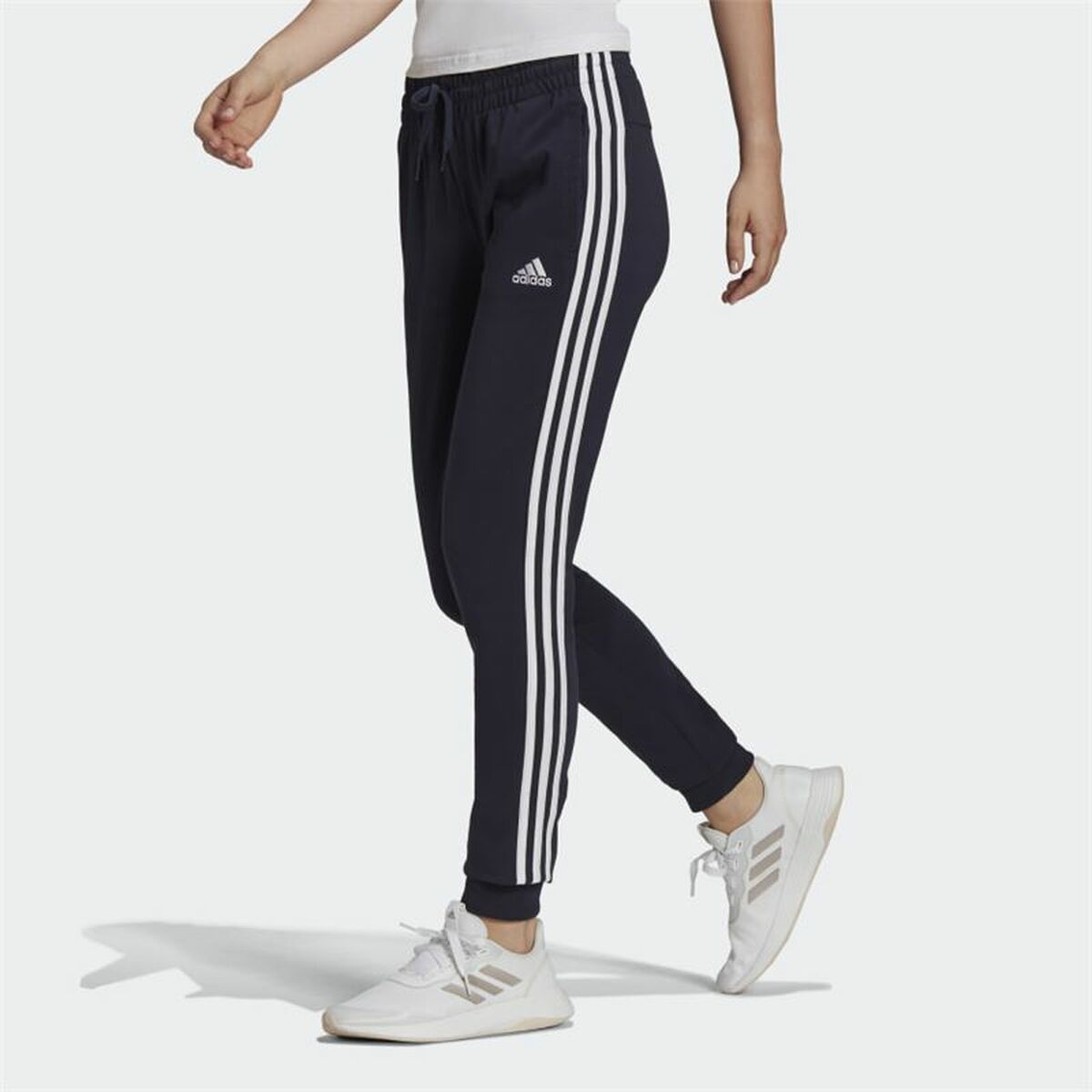 Långa träningsbyxor Adidas Essentials 3 Bandas W Marinblå Kvinna - 2