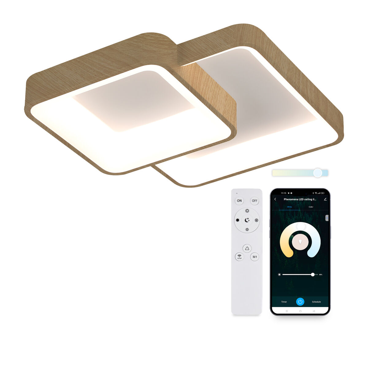 Infälld taklampa med LED KSIX Phenomena 45 W 45 x 45 x 10 cm Brun Trä (3000k - 6000k)