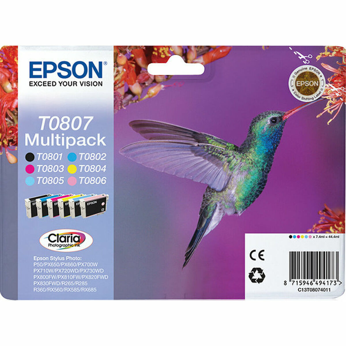 Original Bläckpatron Epson C13T08074011 Gul Turkos Magenta