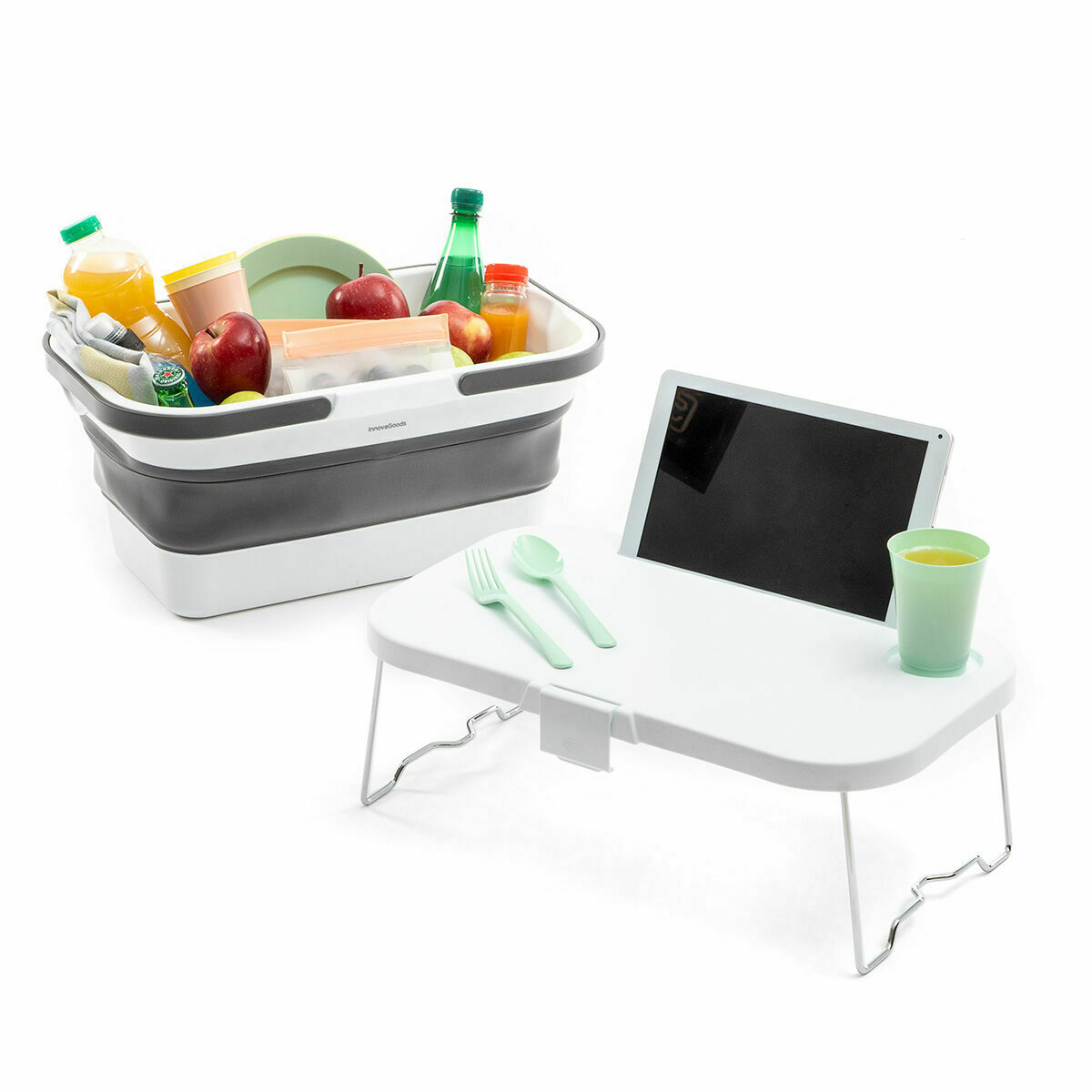 Hopfällbar Picknickkorg med Bordslock InnovaGoods FOLDABLE CAMPING BASKET Plast (Renoverade B)