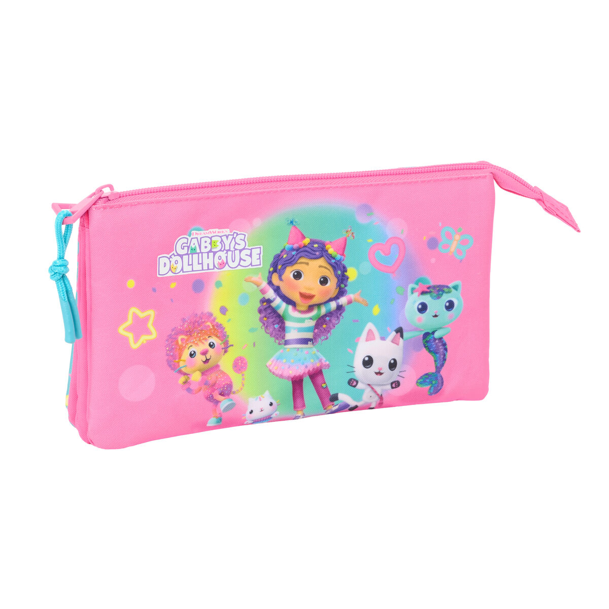 Tredubbel Carry-all Gabby's Dollhouse Confetti Rosa Turkos 22 x 12 x 3 cm