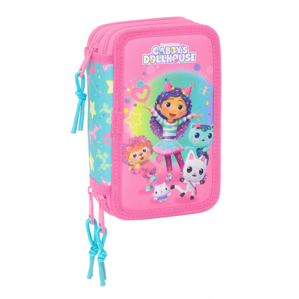 Trippel pennfodral Gabby's Dollhouse Confetti Rosa Turkos 12,5 x 19,5 x 5,5 cm 37 Delar
