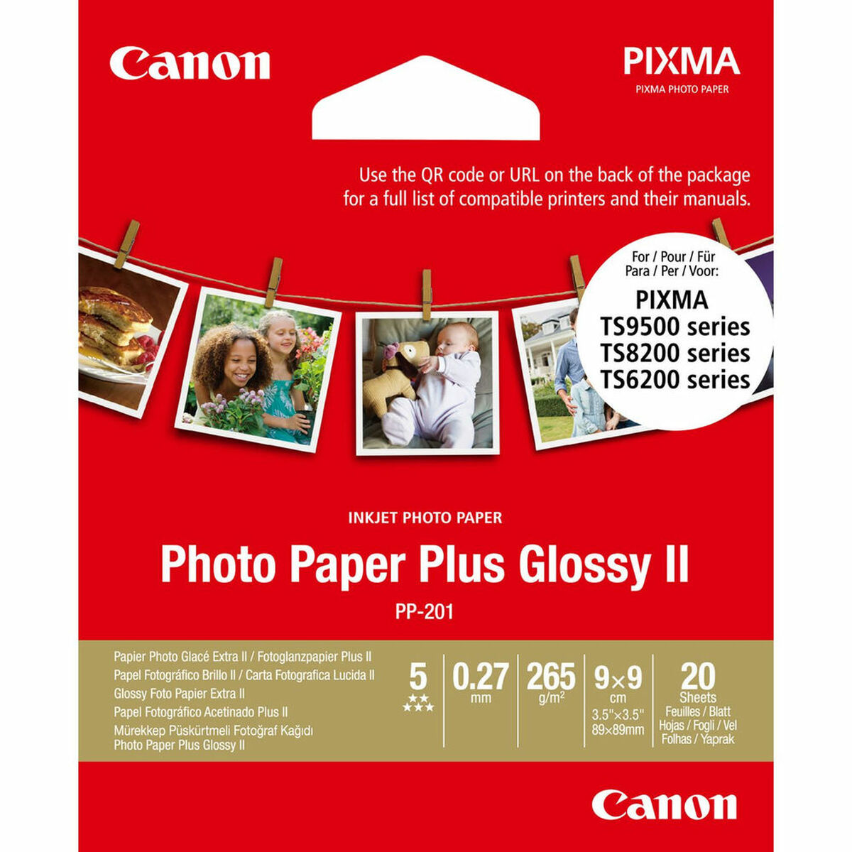 Fotopapper Blankt Canon Plus Glossy II 9 x 9 cm