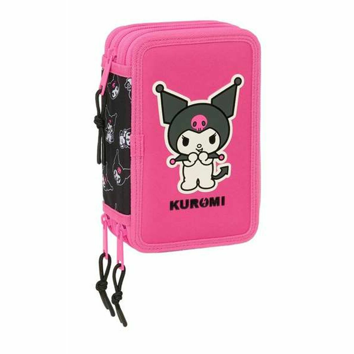 Trippel pennfodral Kuromi Svart Fuchsia 12,5 x 19,5 x 5,5 cm 37 Delar