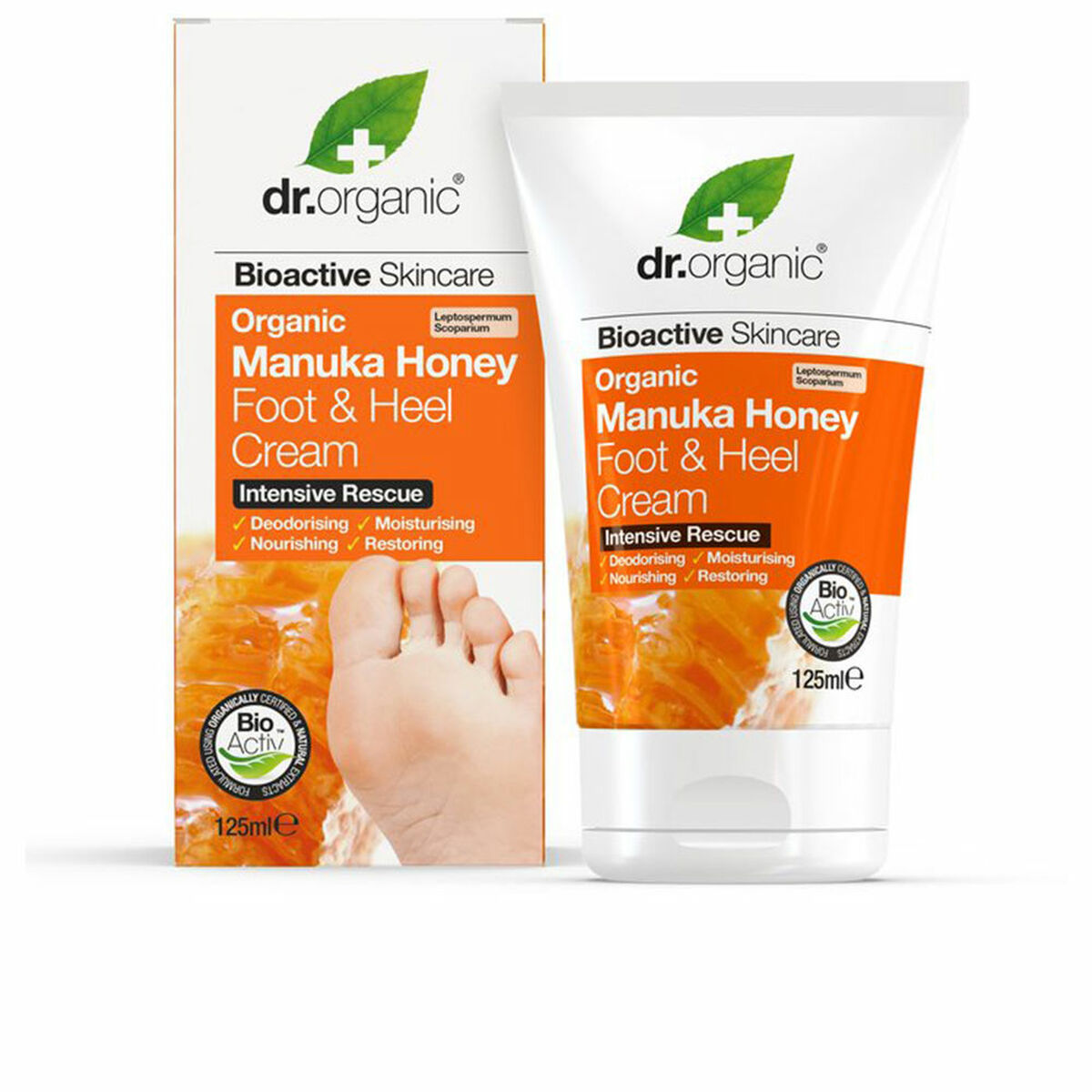 Fuktgivande fotkräm Dr.Organic Miel De Manuka 125 ml