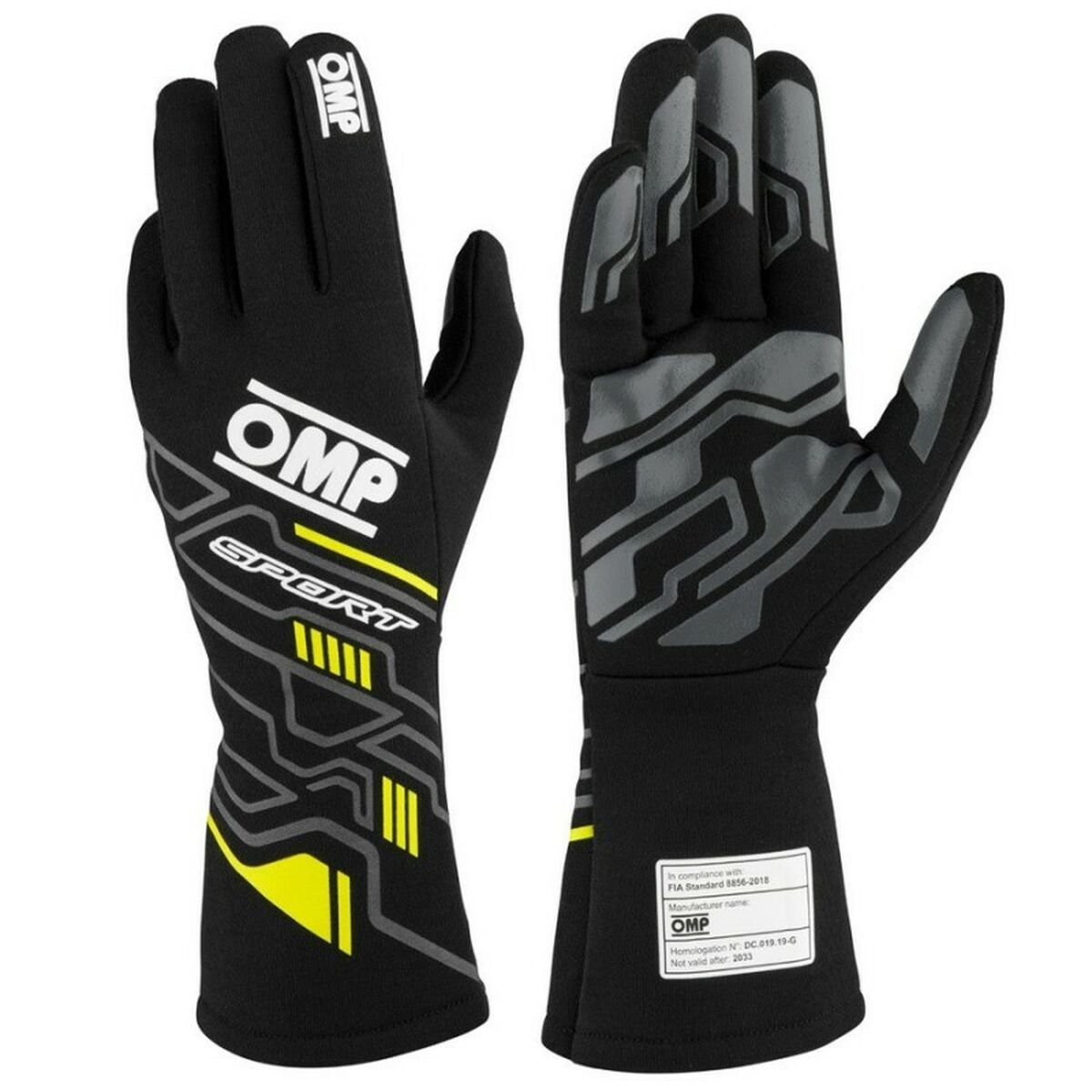 Karting Gloves OMP MY2025 Gul Svart FIA 8856-2018