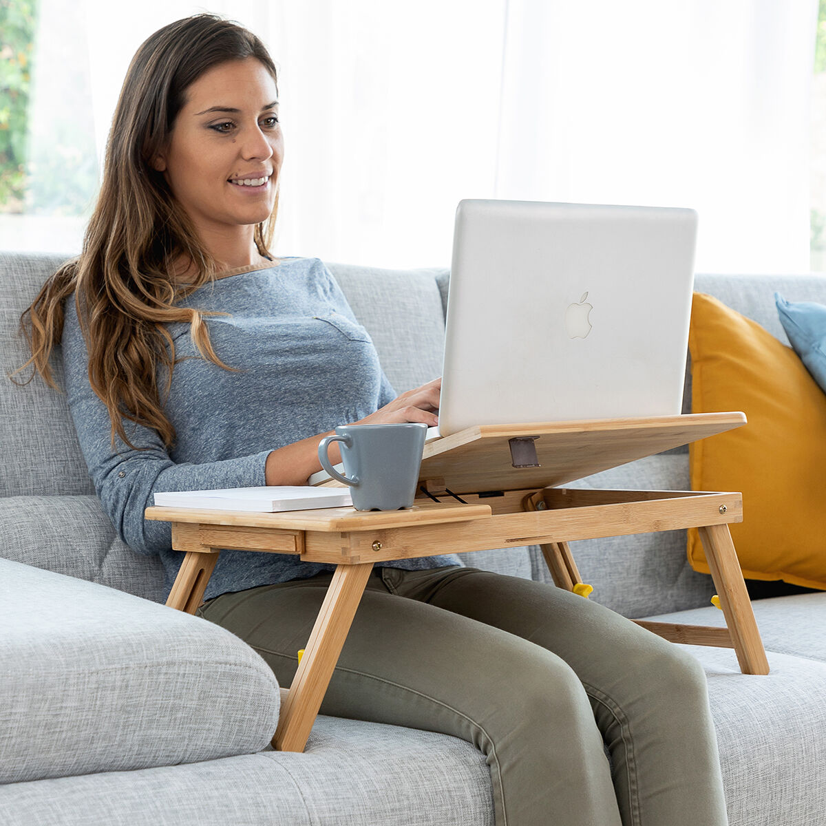 Hopfällbart sidobord av bambu Lapwood InnovaGoods - 4