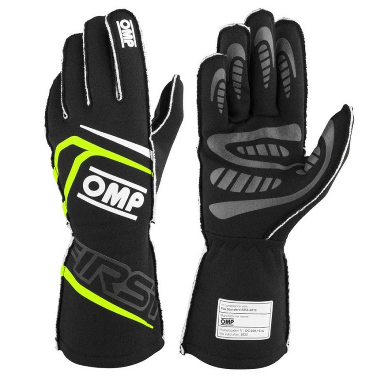 Karting Gloves OMP MY2025 Gul Svart FIA 8856-2018 - 2