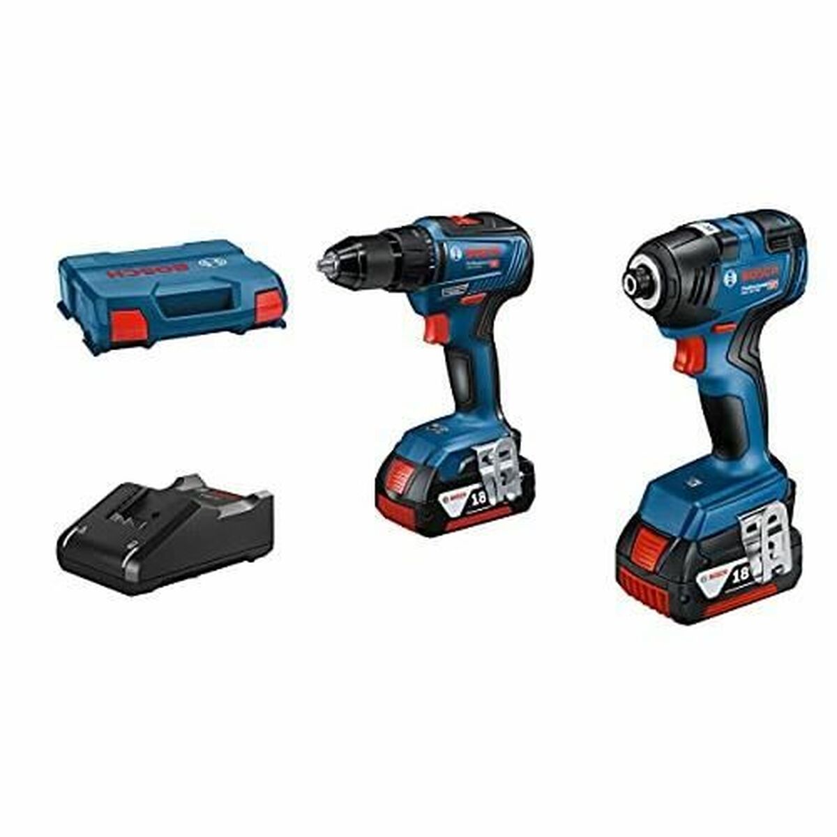 Borr- och tillbehörssats BOSCH GDR 18V-200 + GSR 18V-55 + GBA 18V 2x4.0Ah + GAL 18V-40 18 V