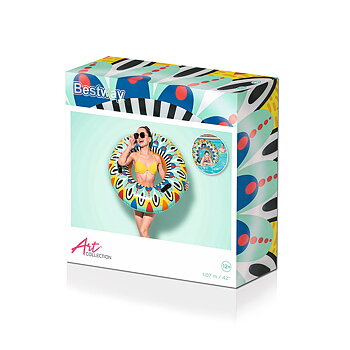 Bestway Flytande uppblåsbar flotte med handtag Azteka D107 cm +12 år strand och pool 36294
