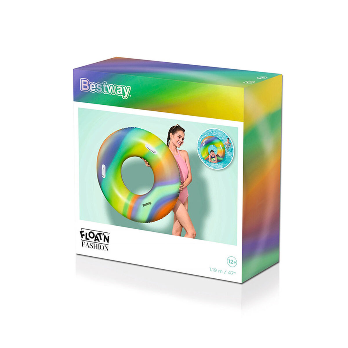 Bestway Flytande Uppblåsbar Flotte med Handtag Regnbåge D119 cm +12 År Strand och Pool 36352 - 2