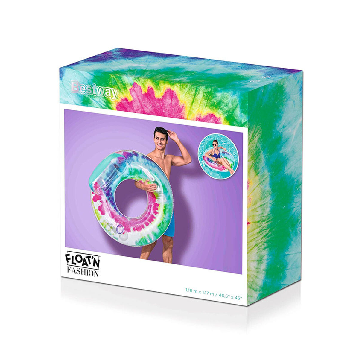 Bestway Uppblåsbart Hjul med Handtag och Ryggstöd Tie Dye D118 cm Strand och Pool 43637 - 2