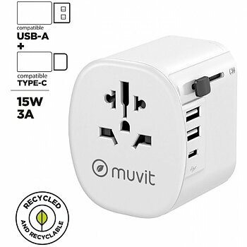 Universell Strömadapter för Resor Muvit MCADP0006 Vit 150 W 15 w