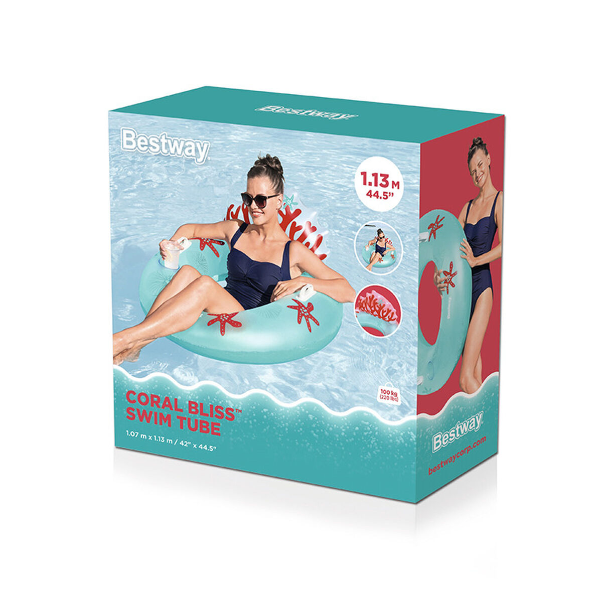Bestway Coral Uppblåsbart Hjul Med Handtag och Ryggstöd D117 cm Strand och Pool 43730 - 2