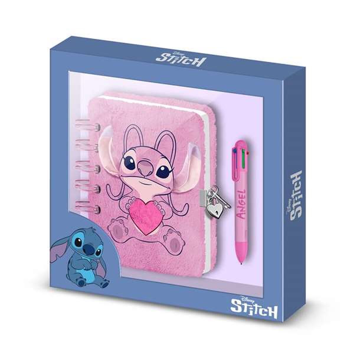 Spiralbundet anteckningsblock med penna Stitch Angel Rosa
