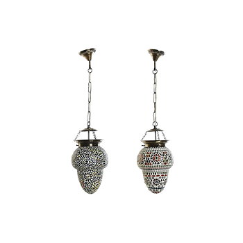 Taklampa DKD Home Decor Glas Metall Multicolour 25 W 20 x 20 x 28 cm (2 antal)