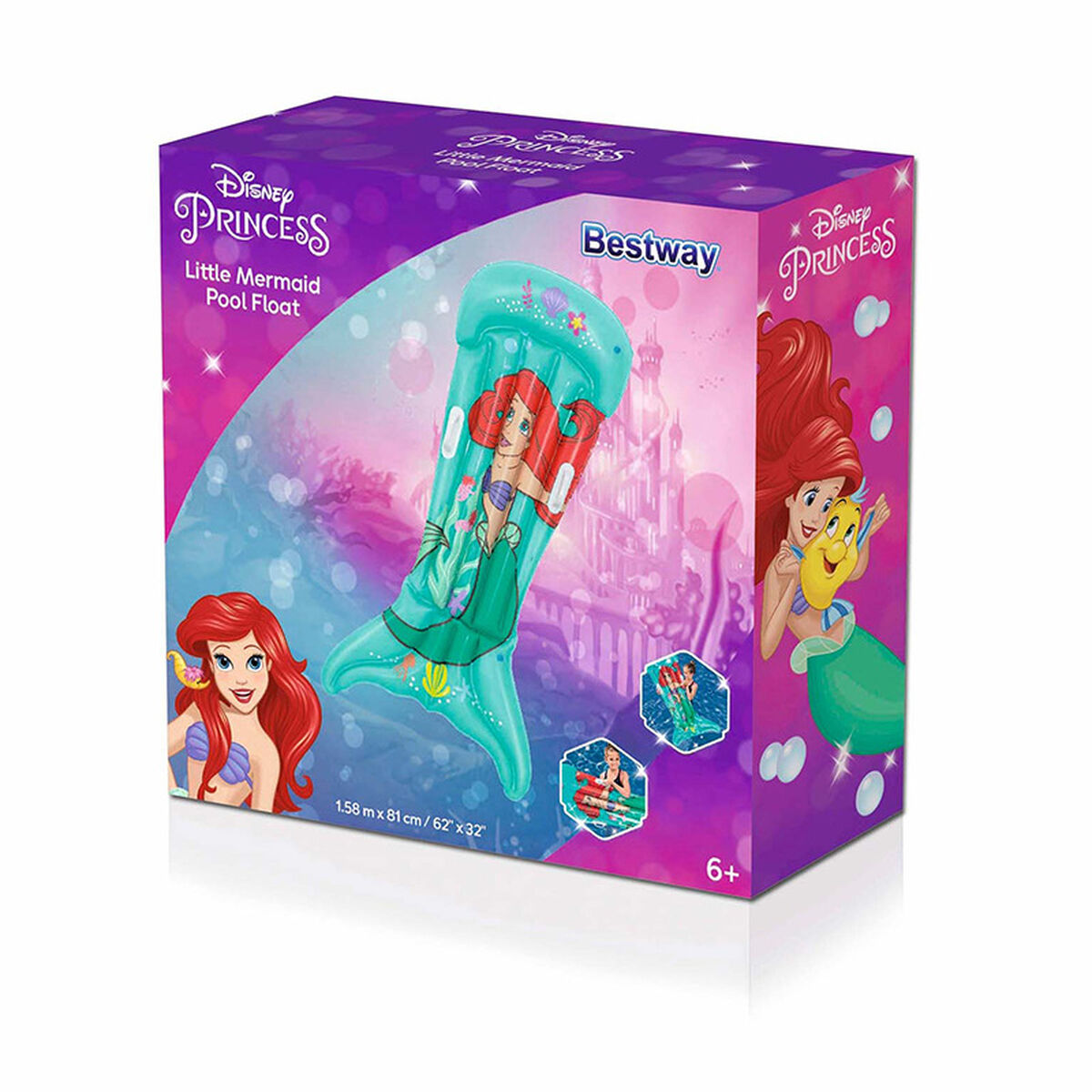 Bestway Luftmadrass Disney Sjöjungfrun Med Handtag 158x81 cm +6 År Trädgård 09108 - 2