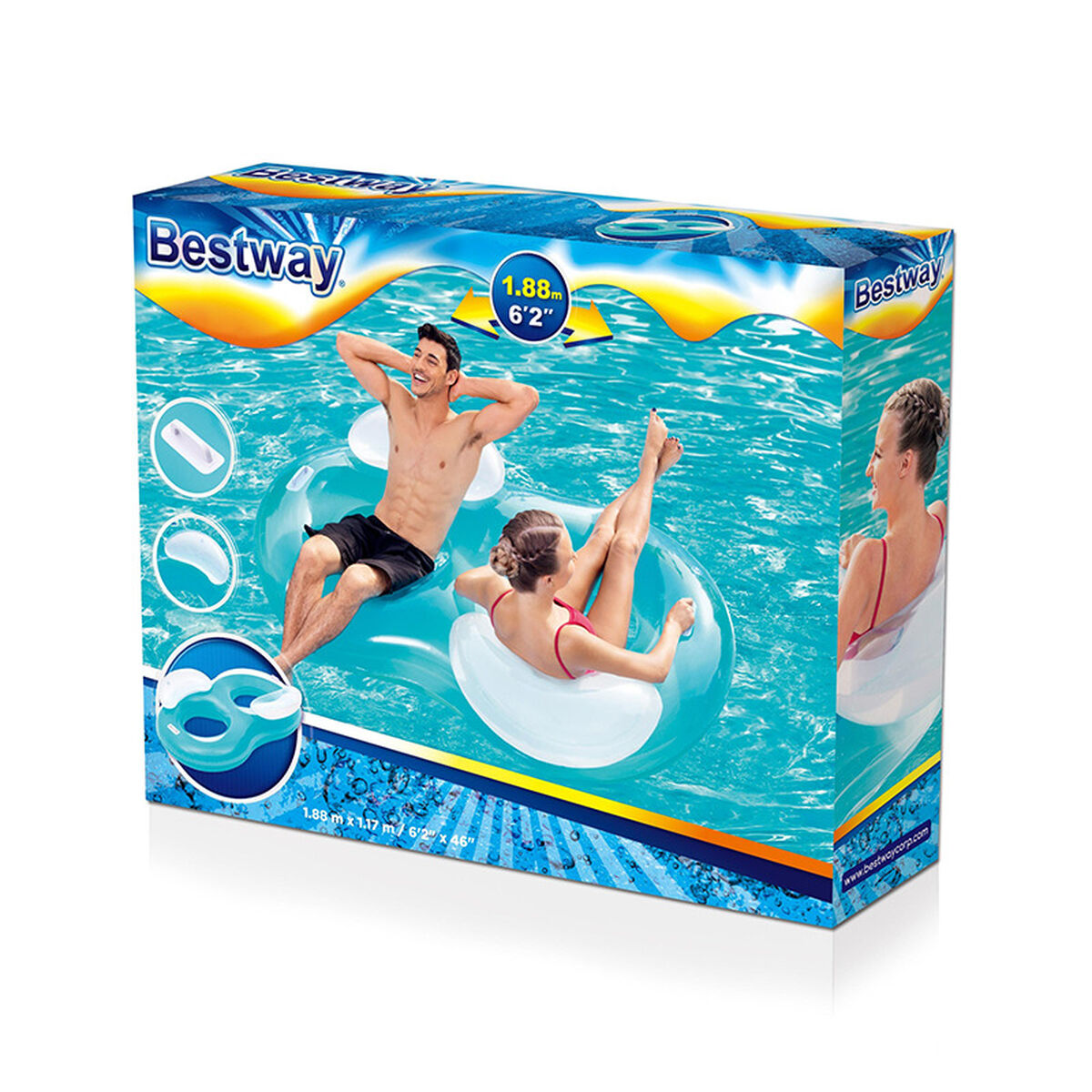 Bestway Dubbel Uppblåsbar Hjul med Kudde 188x117 cm Strand och Pool 43009 - 2