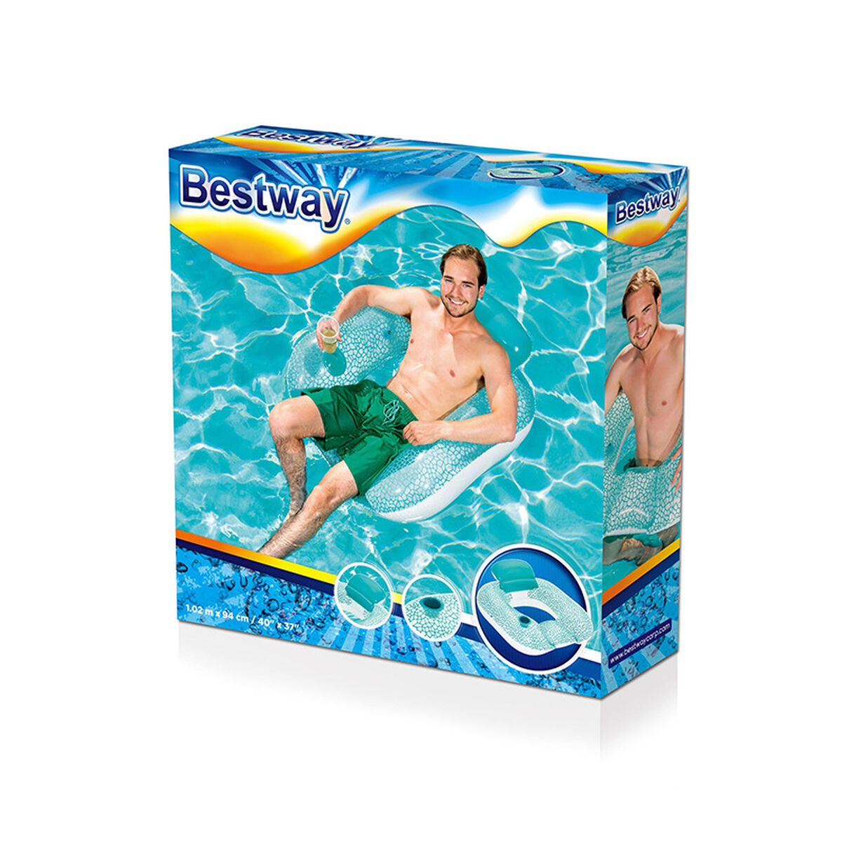 Bestway uppblåsbar stol med kudde 102x94 cm strand och pool 43097 - 2