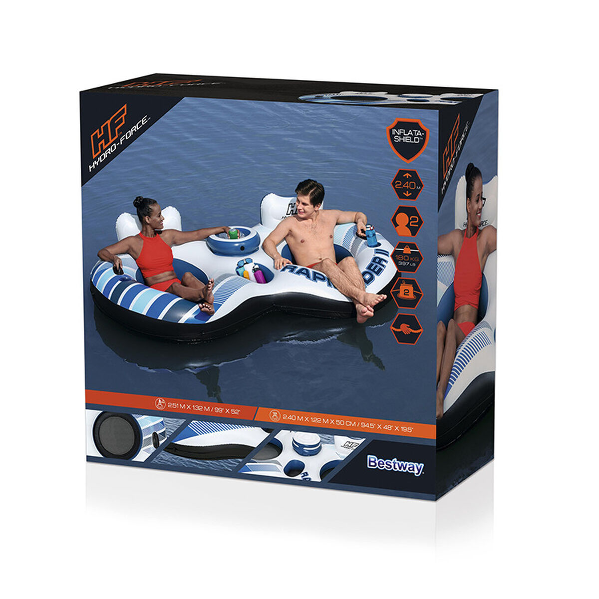 Bestway Dubbel Uppblåsbar Hjul med Handtag Rapid Rider 251x132 cm Strand och Pool 43113 - 2