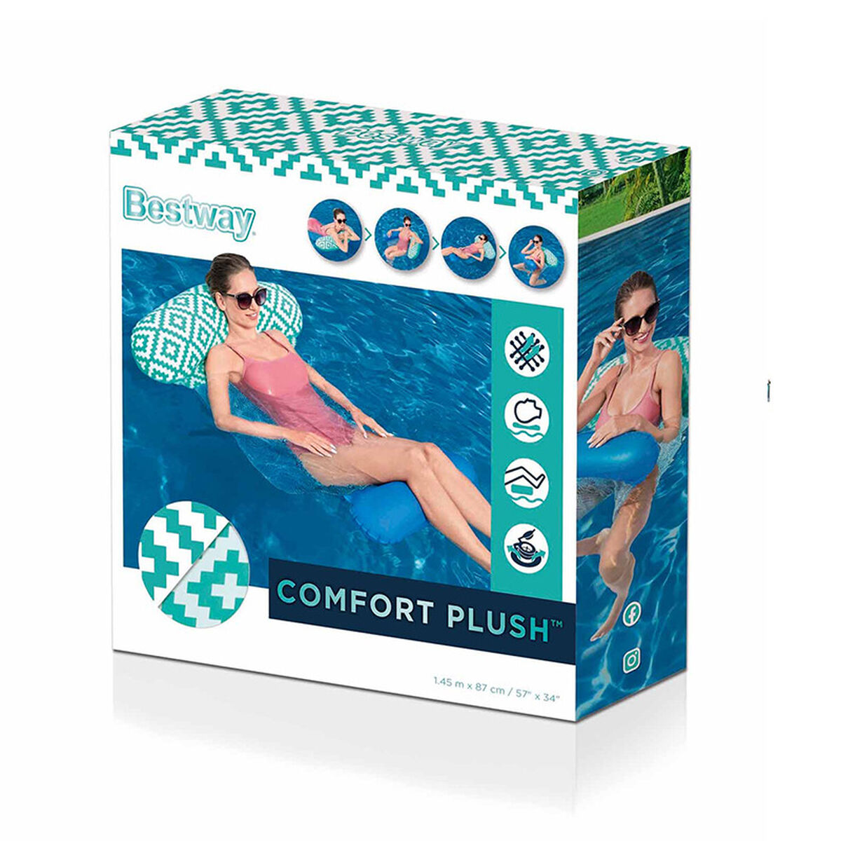 Bestway Uppblåsbar Madrass Comfort Plush 145x87 cm Strand och Pool 43555 - 2
