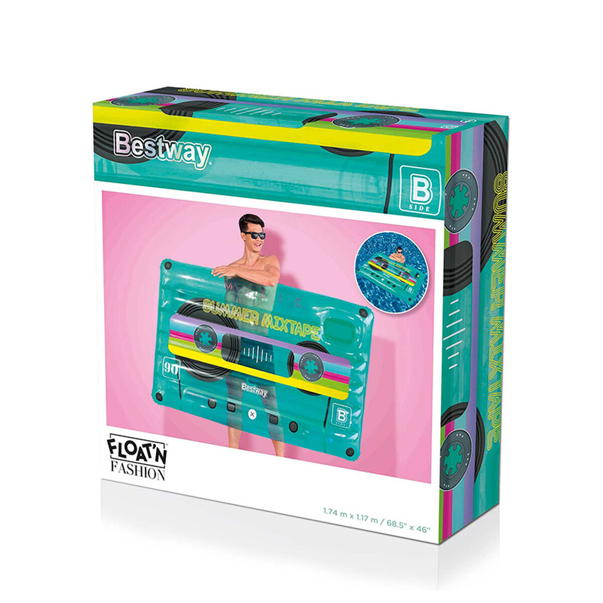 Bestway Uppblåsbar Madrass Retro Kassett 174x117 cm Strand och Pool 43649 - 2