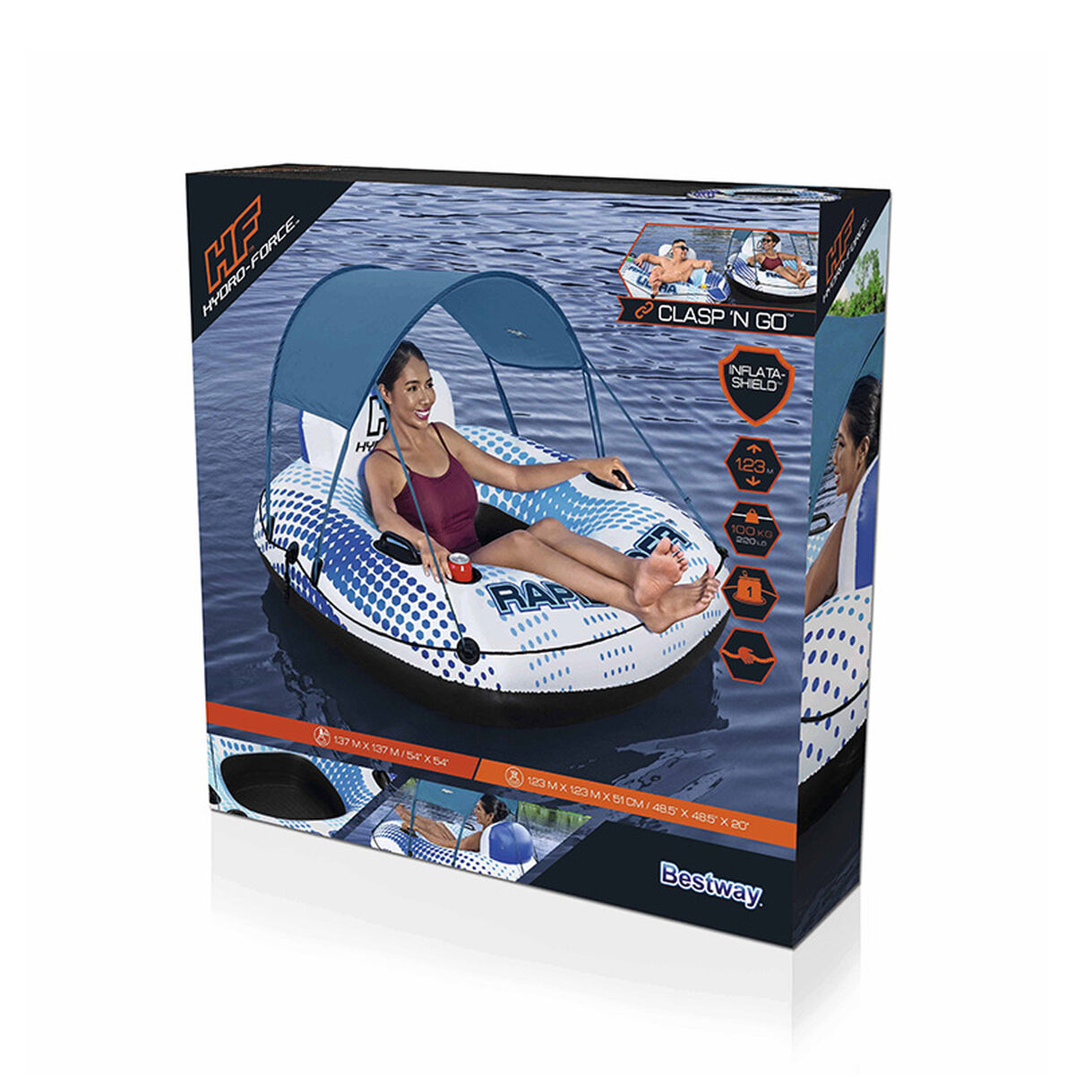 Bestway Uppblåsbara Ring med Handtag Rapid Rider med Parasoll D137 cm Strand och Pool 43725 - 2