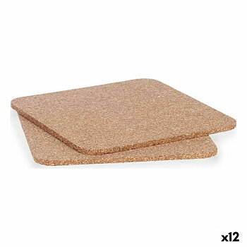 Set med bordsmattor Kinvara Naturell Kork 18 x 1 x 18 cm 18 x 0,5 x 18 cm Bordsunderlägg (12 antal)