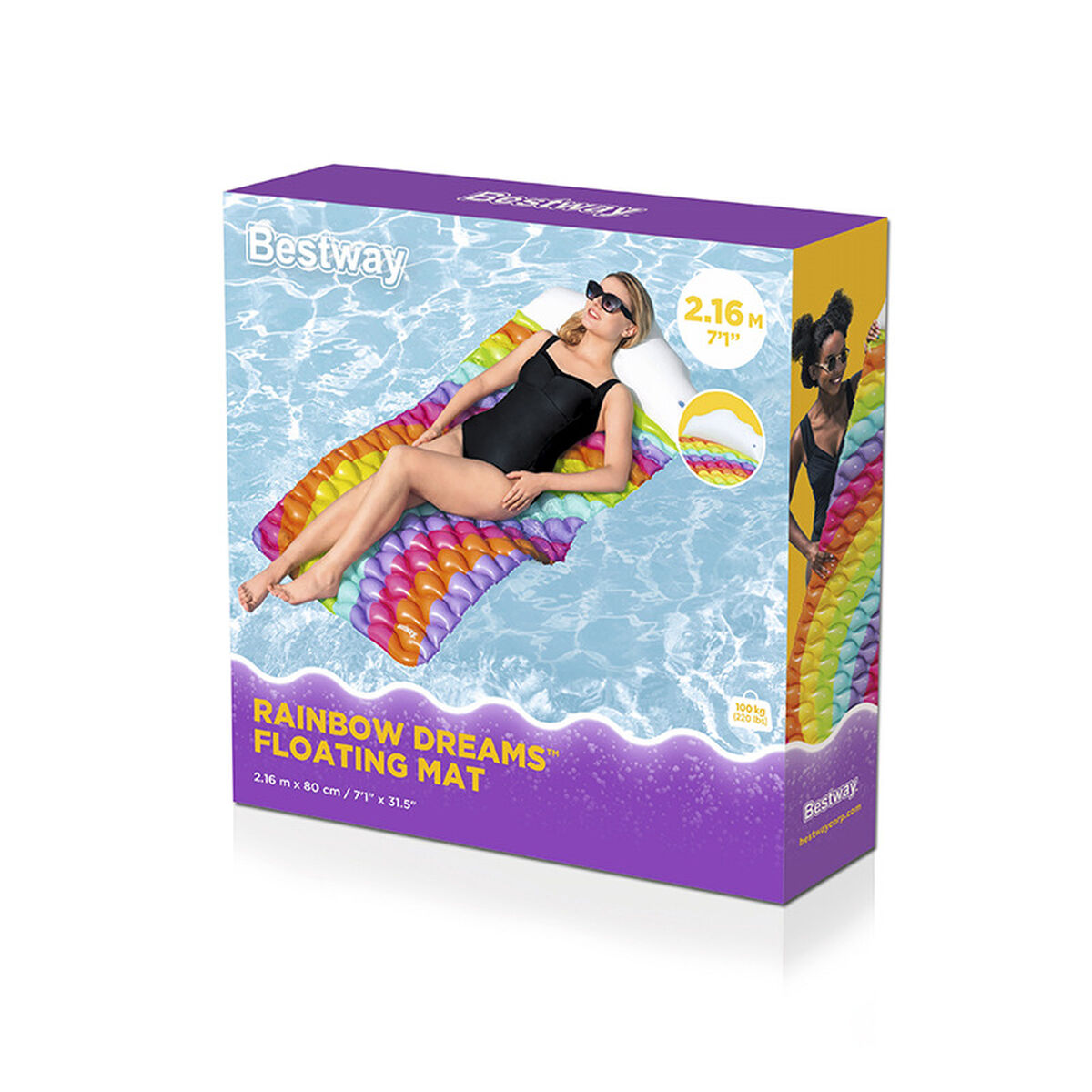 Bestway Uppblåsbar Flytsäng Regnbåge 216x80 cm Strand och Pool 44107 - 2