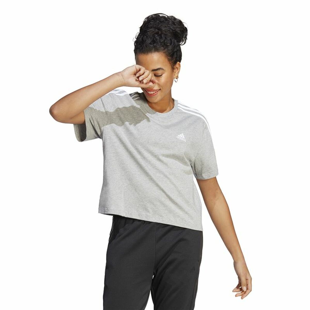 T-shirt med kortärm Dam Adidas 3S Cropped Top Ljusgrå (XS) - 2