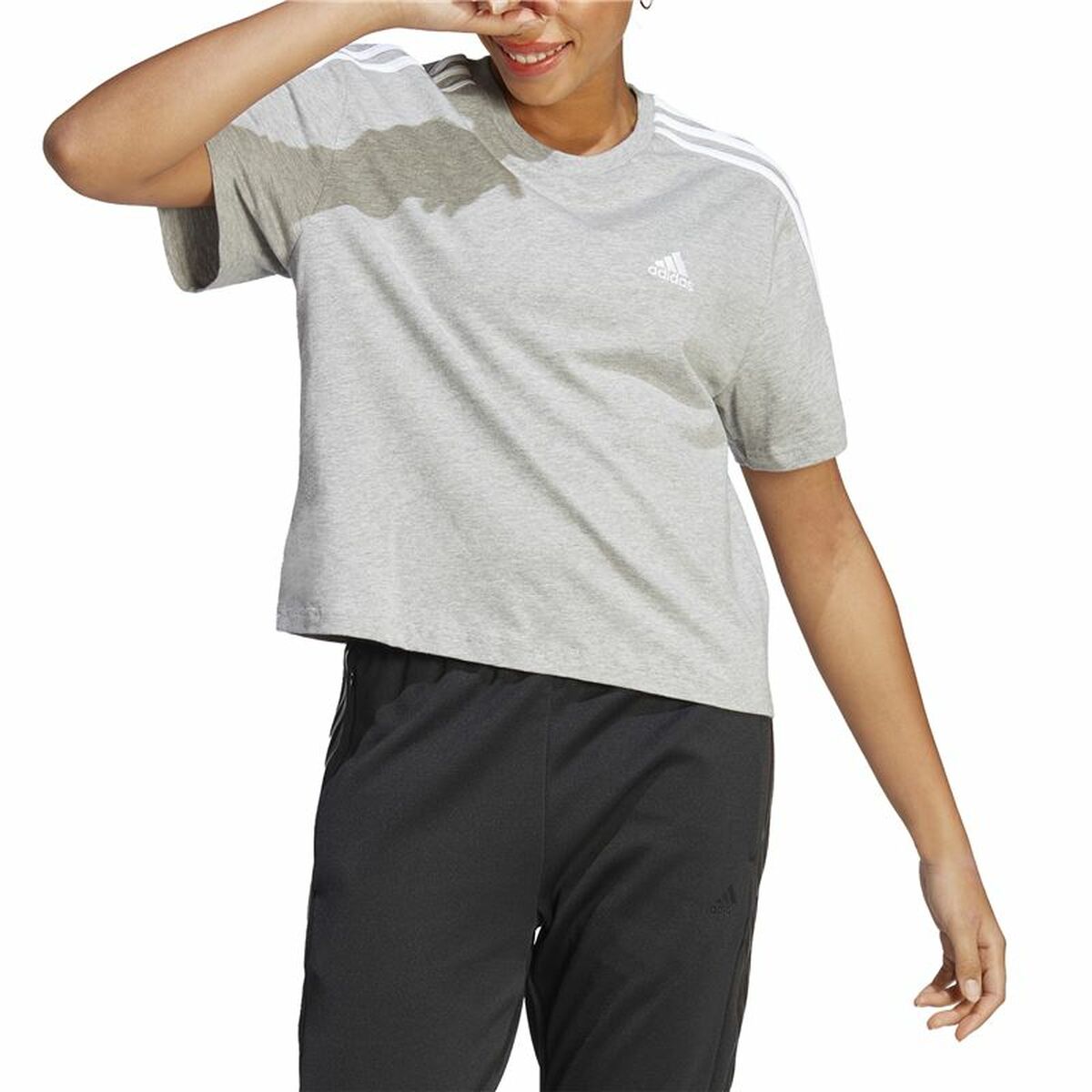 T-shirt med kortärm Dam Adidas 3S Cropped Top Ljusgrå (XS) - 3