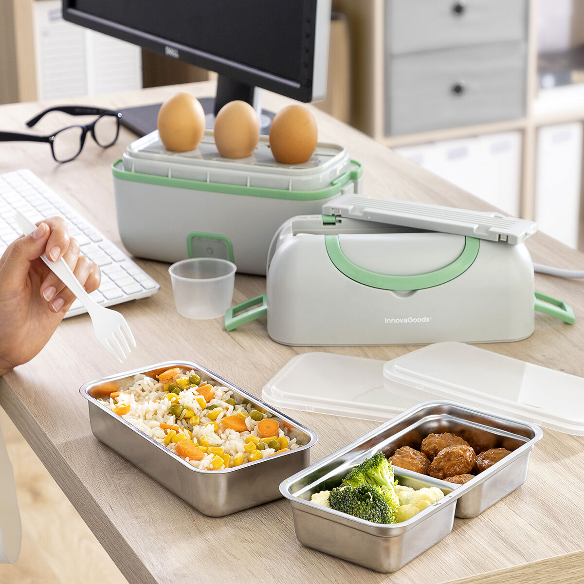 Elektrisk ånglunchlåda med recept 3-i-1 Beneam InnovaGoods